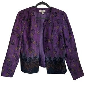 Coldwater Creek Open Front Jacket Blazer Sz 8 Lined Purple Cotton Boho Artsy